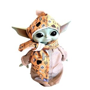 Yellow Hat & Scarf set for 11" Baby Yoda Grogu dolls- Thanksgiving FRIENDS print